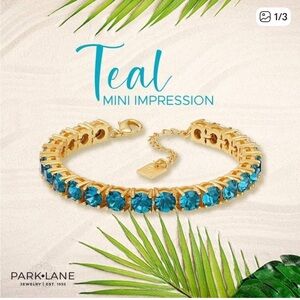 Park Lane Teal Crystal Bracelet in Gold Tone